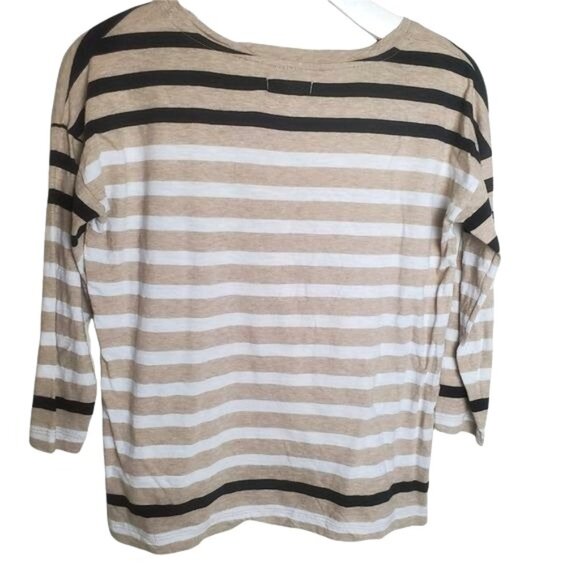 MADEWELL Womens Top‎ Small 100% Cotton Stripe Neutral Oatmeal 3/4 Pocket Cozy - Picture 2 of 8